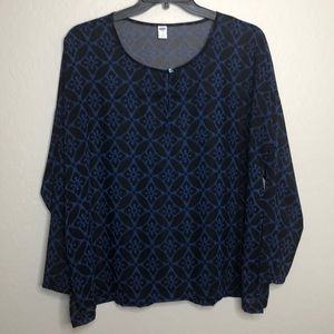 Old Navy Black and Blue Sheer Blouse Size Large
